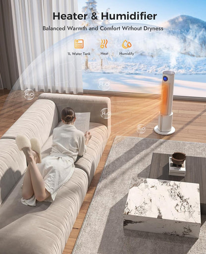 Space Heater with Humidifier by [Brand Name] - Portable Indoor Tower Heater with Remote, Adjustable Thermostat, 3 Heat Modes & 12H Timer
