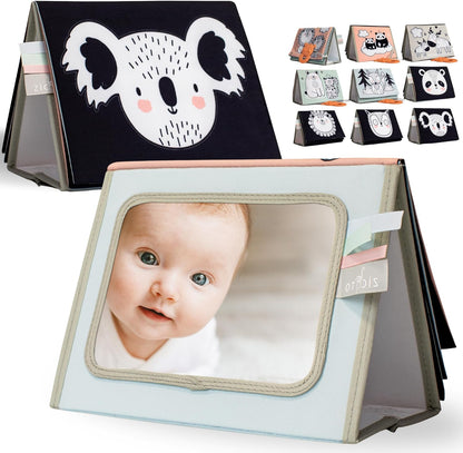 Skiennix Soft Tummy Time Book - High Contrast Montessori Toy with Safe Mirror & Crinkle Filling | Ideal for Newborn Development
