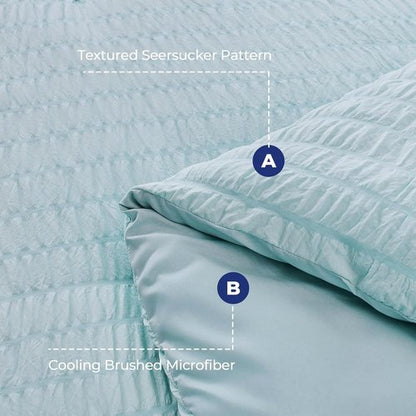 HYMOKEGE Comforter Set - Luxury 7-Piece All-Season Bedding in Lake Blue | Full Size with Sheets & Pillowcases
