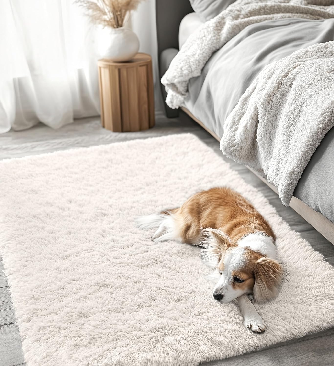 OLANLY Accent Rug - Soft Fluffy Shaggy Area Rug for Bedroom & Living Room | 4x5 ft, Ivory