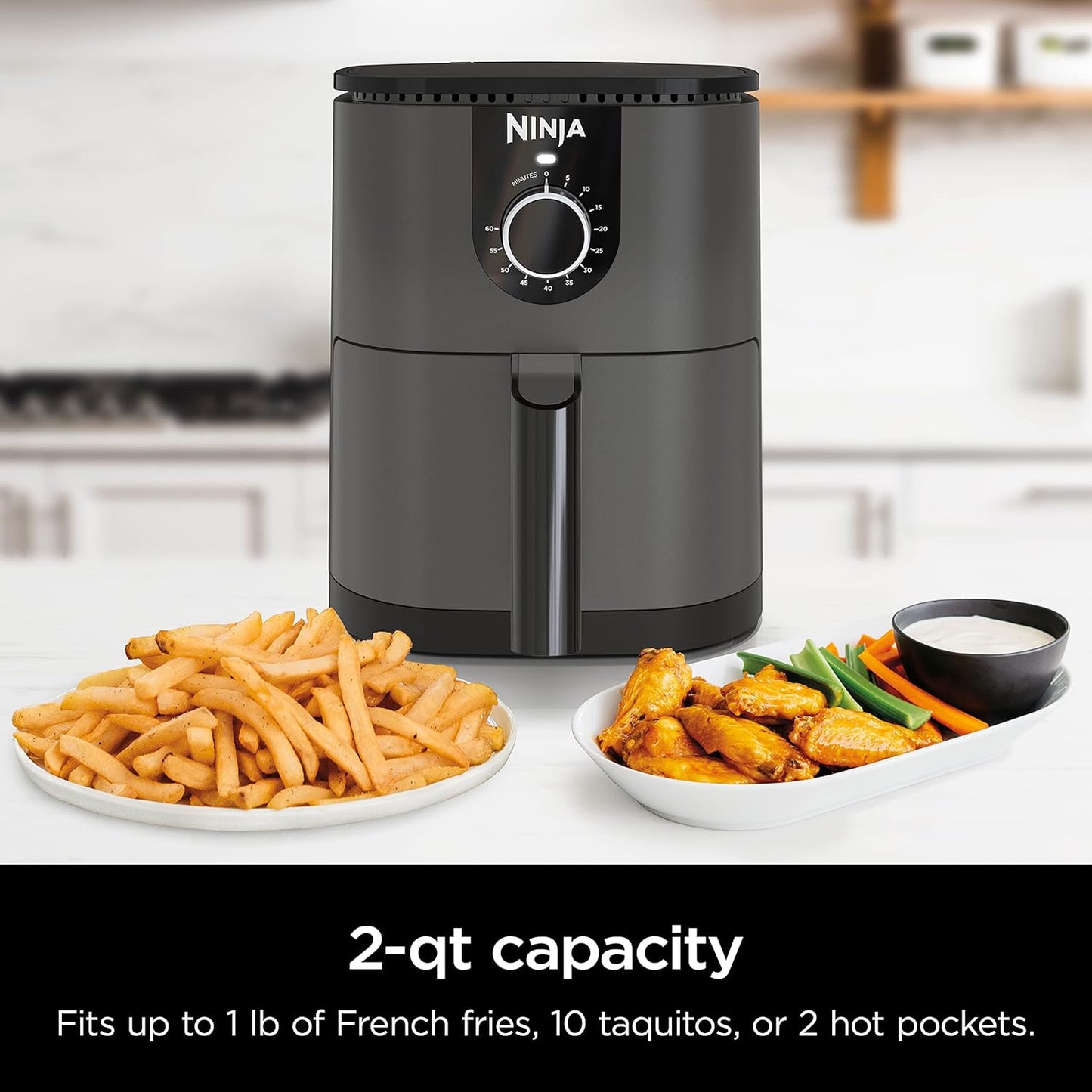 Ninja AF080 Mini Air Fryer - Compact 2-Quart Capacity with Nonstick Surface & Quick Set Timer - Grey