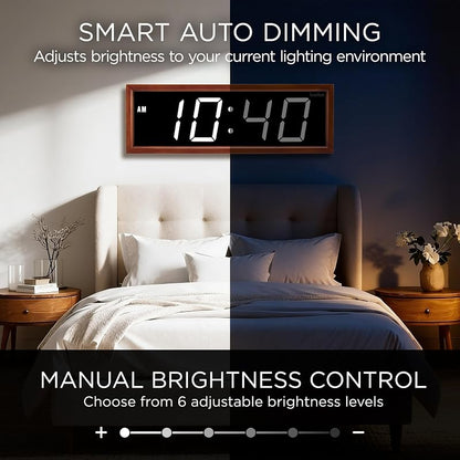 Ivation Large Digital Wall Clock, Big LED Display & Stylish Wood Frame, 18"