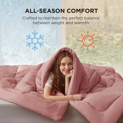 Bedsure Comforter Duvet Insert - All-Season Twin Size Quilted Down Alternative Blanket | Dusty Pink, 88 x 68 Inches