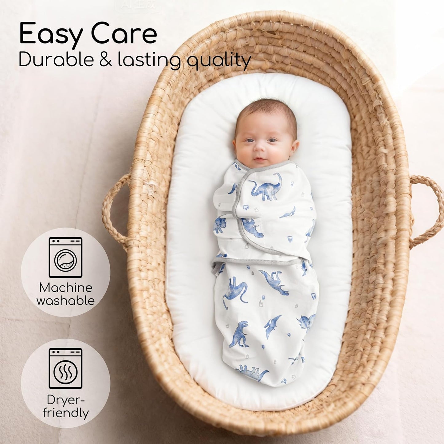Skiennix Baby Swaddles - Organic Cotton Soft & Snug Velcro Sleep Sack for Newborns | 0-3 Months, 2-Pack Blue Dinosaur