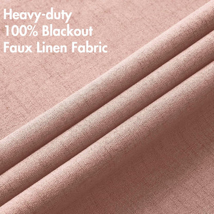 MIULEE Blackout Linen Curtains - Thermal Insulated Blush Pink Drapes for Bedroom | 52 x 63 Inch (2 Panels)