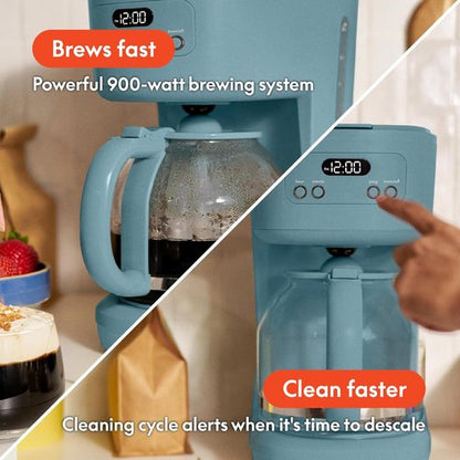 Bella 12-Cup Programmable Coffee Maker - Easy LCD Display, Auto Shutoff, Reusable Accessories, Surf Color