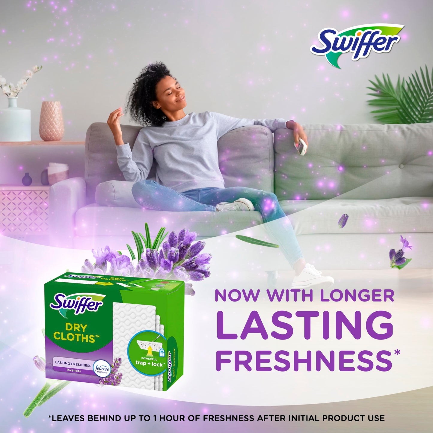 Swiffer Sweep + Mop, Dry Pads Refill, Floor Cleaner for Dirt, Dust, Hair, Cleaning Cloths for Mopping Home, Bathroom, Kitchen, Dust Mop, Floor Duster, Lavender, 52ct