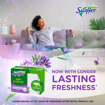 Swiffer Sweep + Mop, Dry Pads Refill, Floor Cleaner for Dirt, Dust, Hair, Cleaning Cloths for Mopping Home, Bathroom, Kitchen, Dust Mop, Floor Duster, Lavender, 52ct