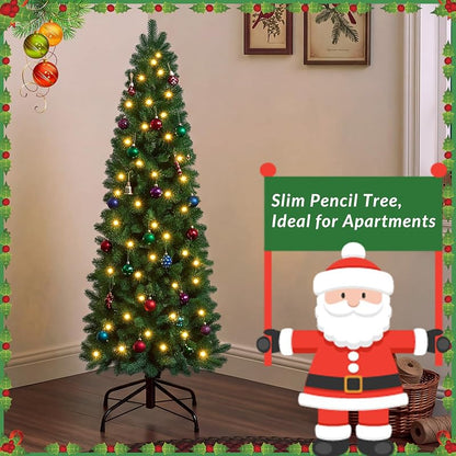 4.5 ft Pre-Lit Pencil Christmas Tree — Slim Green, Variation Green+4ft 5in