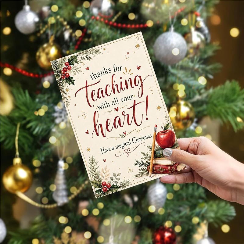 Heollaok Christmas Card for Teacher – White Greeting Card Set
