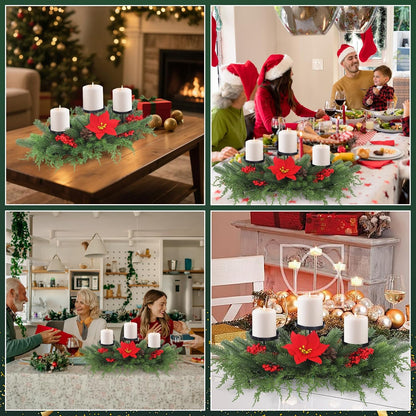 Regine Switzerland Christmas Advent Wreath Candle Holder - Elegant Table Centerpiece with 3 Holders, Red Berries & Pinecones