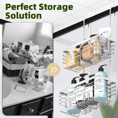 YUOROS Shower Caddy - 2-Tier Over the Door Organizer Rack | Rustproof 304 Stainless Steel, Silver Finish