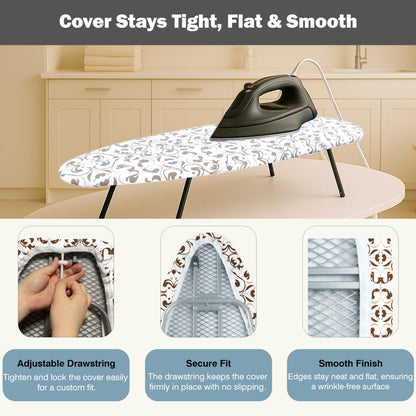 UniSimp Small Ironing Board Cover and Pad 12"x32" Small Iron Board Cover with Padding,Tabletop Mini Ironing Board Cover and Pad Small Size, Cotton Canvas, Heat Resistant, Drawstring Taupe
