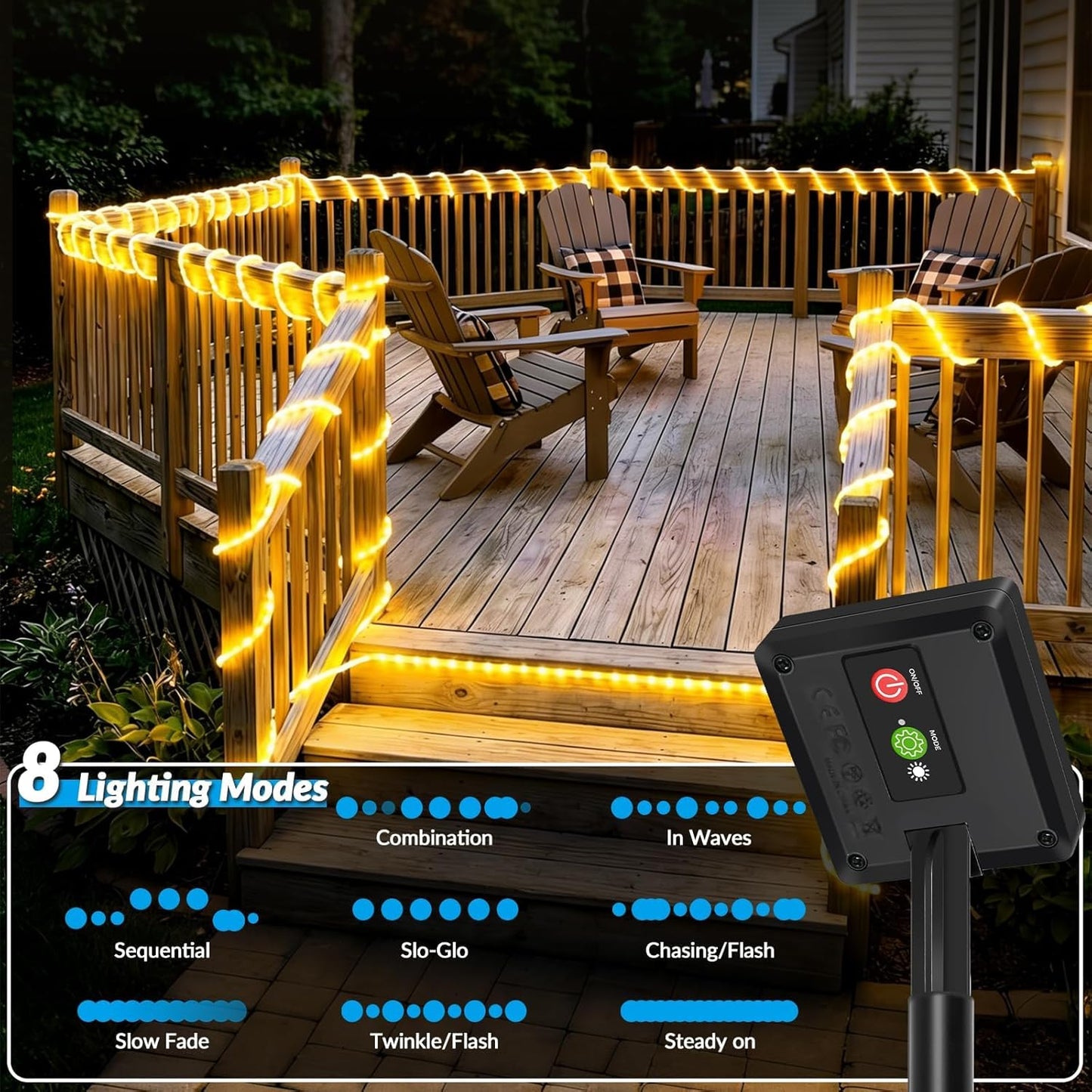 Skiennix Solar Rope Lights - 33FT 100 LED Fairy Lights with 8 Modes | IP65 Waterproof for Outdoor Decor