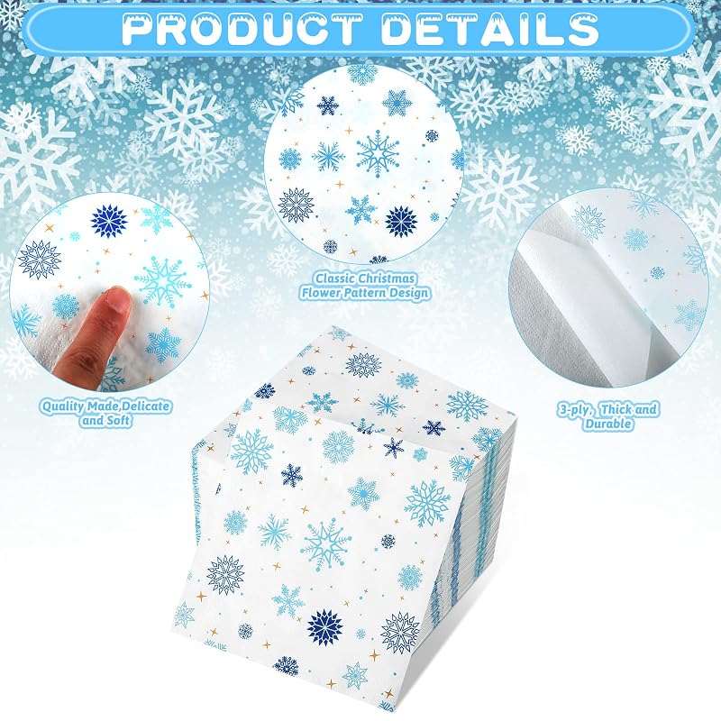 Glenmal 100 Pcs Christmas Snowflake Paper Napkins - Disposable Guest Towels