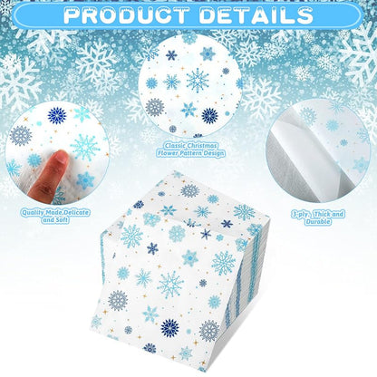 Glenmal 100 Pcs Christmas Snowflake Paper Napkins - Disposable Guest Towels