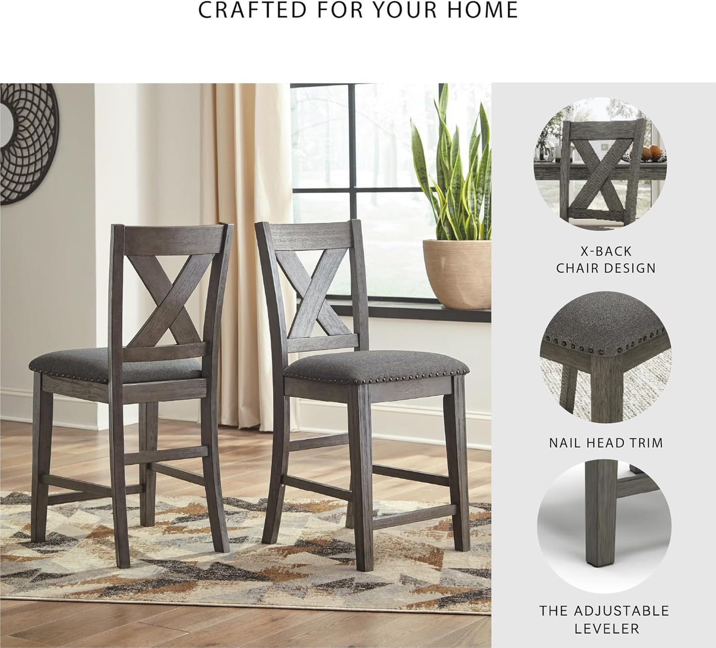 Signature Design by Ashley Caitbrook Casual Dining Table & Upholstered Bar Stools Set - 7 Pieces in Gray