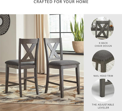Signature Design by Ashley Caitbrook Casual Dining Table & Upholstered Bar Stools Set - 7 Pieces in Gray