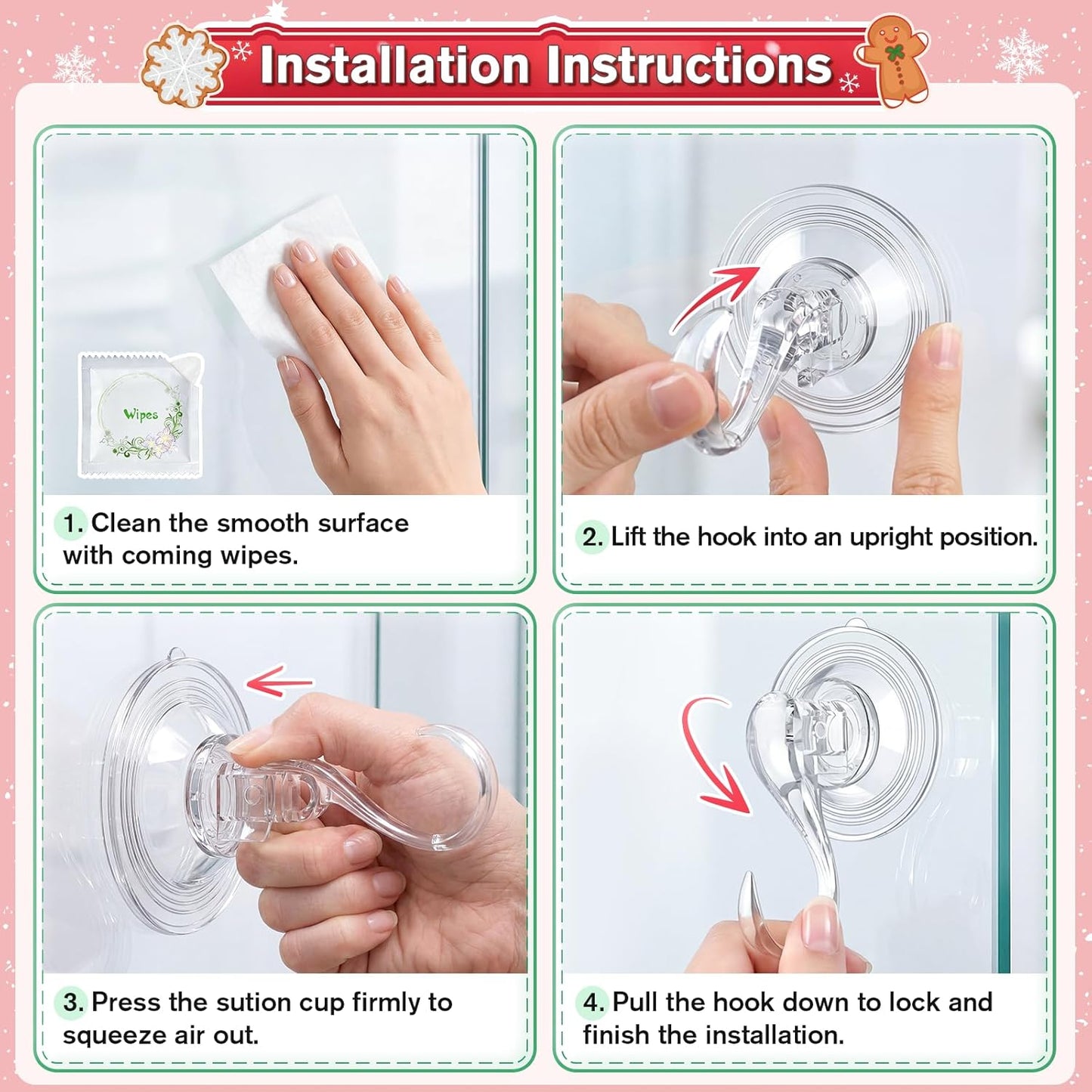 VIS'V Wreath Hanger - Heavy Duty Suction Cup Hooks | 22 LB Capacity, Clear, 2 Pack, Removable & Reusable