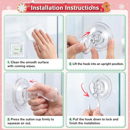 VIS'V Wreath Hanger - Heavy Duty Suction Cup Hooks | 22 LB Capacity, Clear, 2 Pack, Removable & Reusable