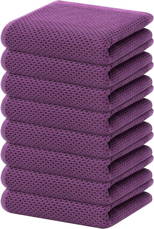 Homaxy 100% Cotton Kitchen Dish Towels - Ultra Soft & Absorbent Quick-Drying, 13 x 28 Inches, 8-Pack, Purple