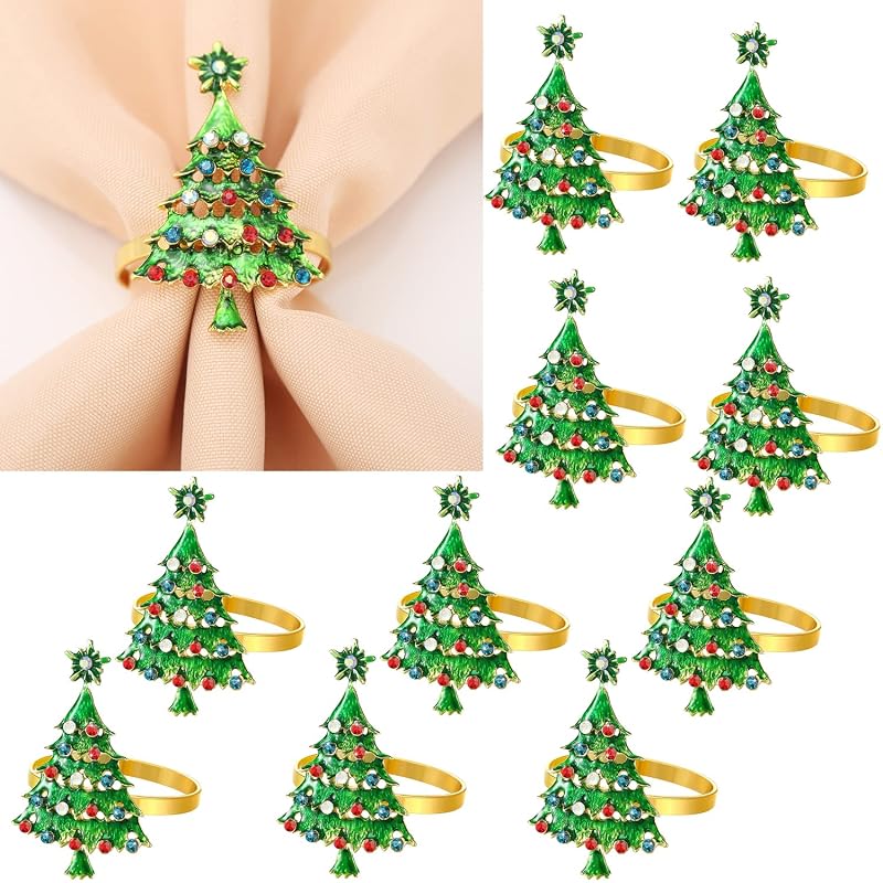 Napkin Holders Set of 10 Christmas Tree Design, Alloy Napkin Rings, Holiday Table Decor - Variation: Christmas Tree