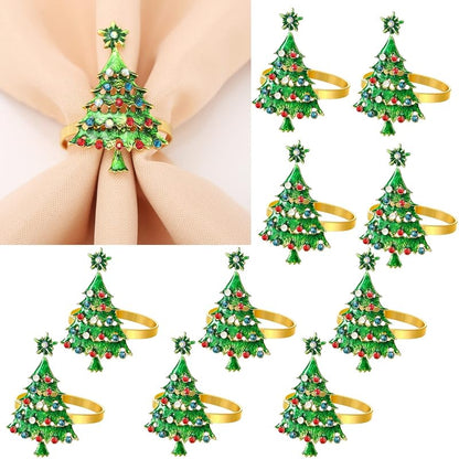 Napkin Holders Set of 10 Christmas Tree Design, Alloy Napkin Rings, Holiday Table Decor - Variation: Christmas Tree