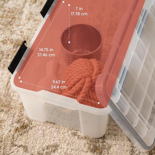 IRIS USA WeatherPro 19 Qt Storage Bins - BPA-Free Plastic with Tight Latch & Seal | 6 Pack - Clear/Black