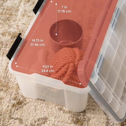 IRIS USA WeatherPro 19 Qt Storage Bins - BPA-Free Plastic with Tight Latch & Seal | 6 Pack - Clear/Black