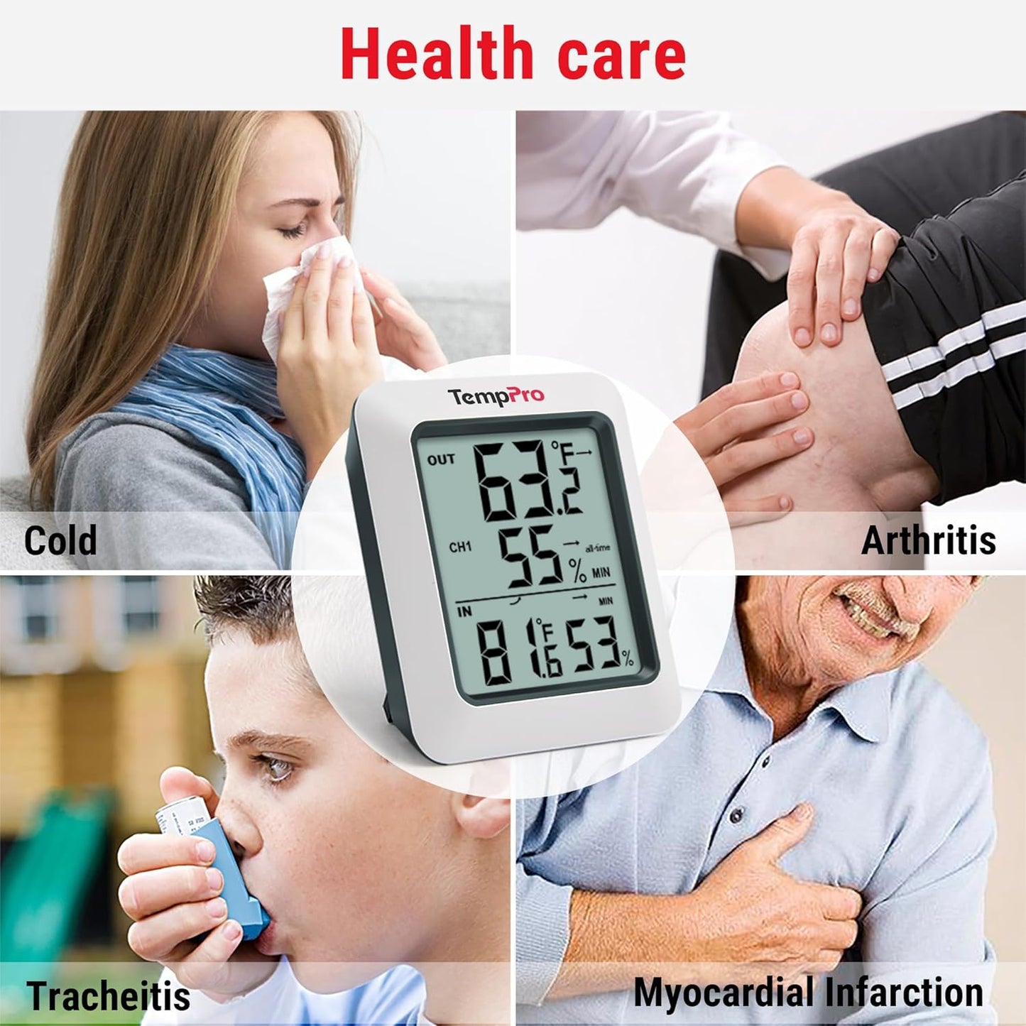 TempPro TP60 Digital Hygrometer - Wireless Temperature & Humidity Monitor | 500ft Range, Indoor/Outdoor Use
