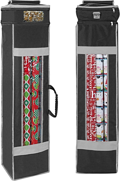 ProPik Holiday Wrapping Paper Storage Organizer Bag - Heavy Duty with Pocket & Clear Window | 47" x 10" x 10" (Black)