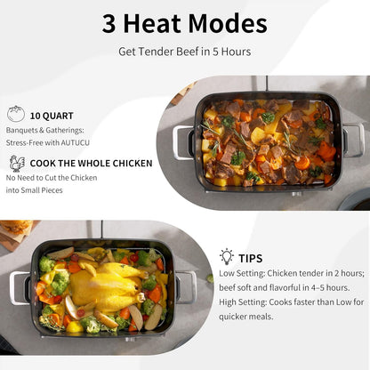 Slow Cooker 10-Quart - PFOA-Free Ceramic Coating & Oven Safe to 450°F | Ideal for Family Gatherings