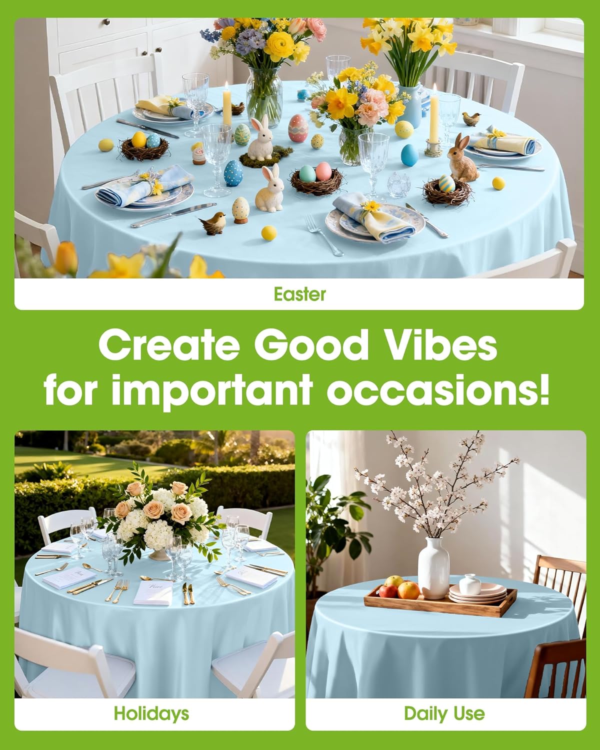 Pureegg Round Plastic Tablecloths - 8 Pack, Leakproof & Sturdy, Baby Blue, 84'' for Easter Parties & Weddings