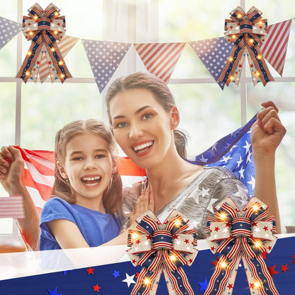 Regine Switzerland Patriotic Lighted Wreath Bow - Large Red, White & Blue 4th of July Decor