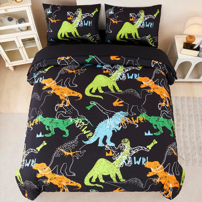 ZSYAYAHA Twin Bed Sets for Kids Dinosaur Boys Bedding Set Black Dinosaur Comforter Set for Girls Teens Soft Lightweight 5 Pieces Bed in A Bag with Sheets(Black, Twin)