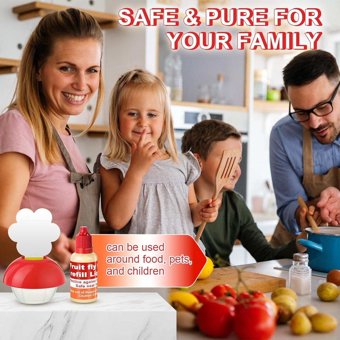 Qualirey Fruit Fly Trap - Indoor 4-Pack with Refill Liquid & 60 Sticky Pads | Safe for Pets & Kids