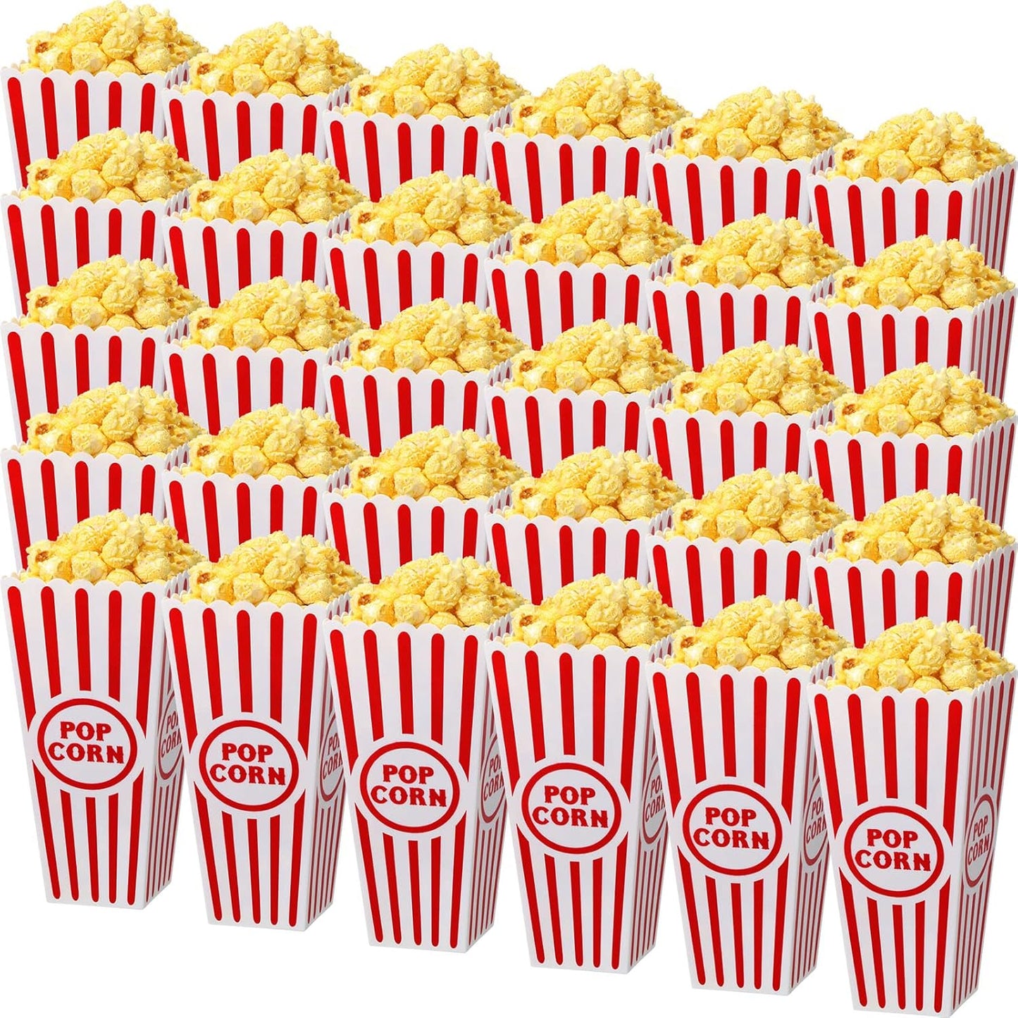 Yuxung Popcorn Boxes - Classic Red and White Striped Buckets | 30 Pack, Reusable for Movie Nights, 7.7 x 3.9 x 2.4 Inch