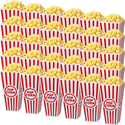 Yuxung Popcorn Boxes - Classic Red and White Striped Buckets | 30 Pack, Reusable for Movie Nights, 7.7 x 3.9 x 2.4 Inch