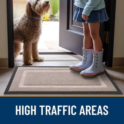 OLANLY Front Door Mat Indoor Outdoor Entrance, Waterproof All-Season, All-Weather Doormat, Sturdy Natural Rubber, Low Profile, Easy Clean Patio Porch Entryway Mat, 59x20, Camel