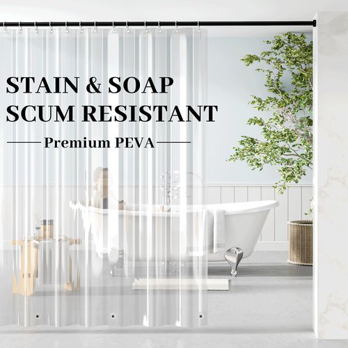 NICETOWN Shower Curtain Liner 70x72, Clear Shower Curtain with 12 Stainless Hooks & 3 Magnets, Premium Heavy-Duty PEVA Waterproof & Non-Toxic Material Bathroom Accessories with Grommets, 1 Panel