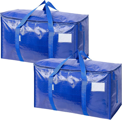 TICONN Extra Large Heavy-Duty Moving Bags - Durable Storage with Zippers & Handles | 2 Pack, Blue