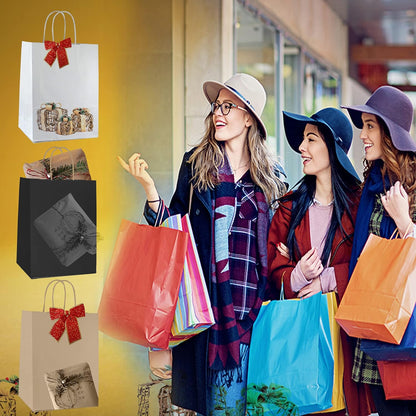 Qutuus White Paper Gift Bags with Handles Bulk 25 pcs 8x4.5x10 Medium White Paper Bags for Gifts, Valentines, Shopping, Retail