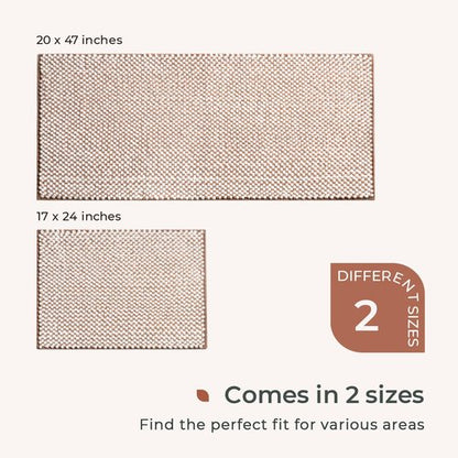 FRESHMINT Chenille Bathroom Rugs Sets 2 Piece 17"x24"+20"x47", Non-Slip Bath Mats for Bathroom Absorbent Bath Rug Washable Set of 2 Shower Floor Mat Runner, White and Brown