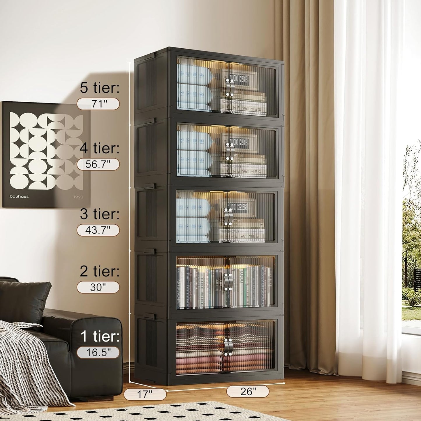 SAILUN Collapsible Storage Bins - 145 Gallon Capacity, Stackable Design, Ideal for Blankets & Pillows | Black 26" W x 17" D x 71" H