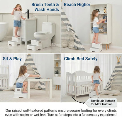 Skiennix 2-Pack Kids Step Stool - Non-Slip Toddler Bathroom & Kitchen Stool | Heavy Duty 200lbs Capacity (Grey)