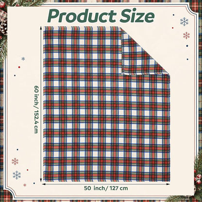 Christmas Tartan Plaid Throw Blanket 50x60 in - Double Sided Flannel, White