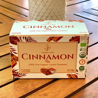 Authentic Lanka 100% True Ceylon Cinnamon Tea 25 Sachets Box - Caffeine Free, Organic Sweet Cinnamon Herbal Tea, Vegan, USDA Organic, Non GMO, Sri Lanka (Ceylon) Origin