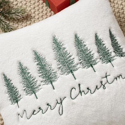 MiULEE Christmas Pillow Covers 18x18 Set of 2 — White & Green Tree Embroidered