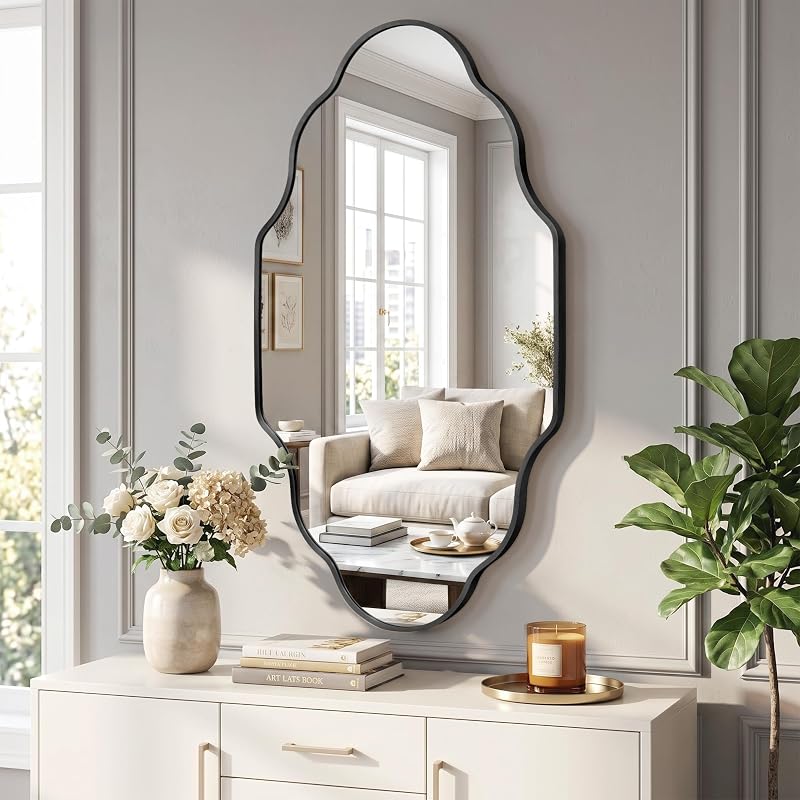 Scalloped Black Bathroom Mirror - 20"L x 36"W, Irregular Wall Decor (1 Pack)