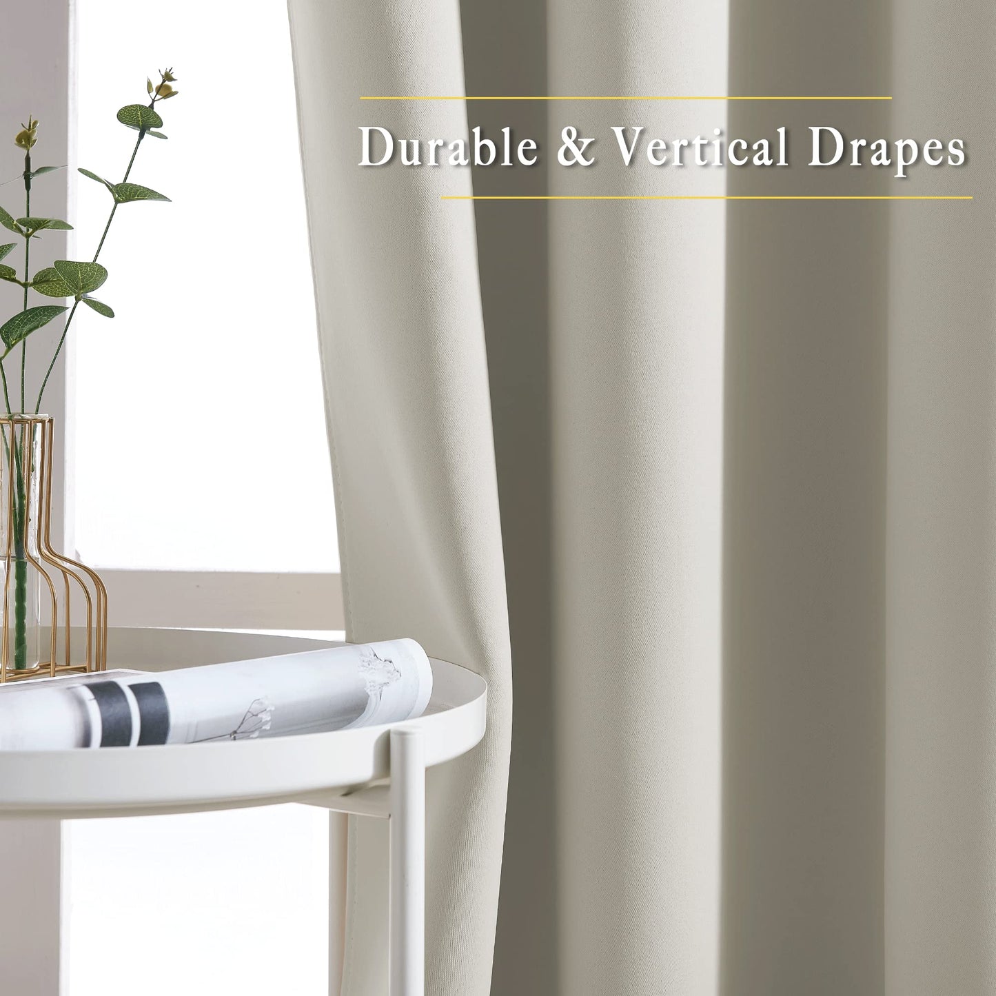 NICETOWN Blackout Natural Window Treatments for Bedroom - Grommet Thermal Curtains Room Darkening Sound & Light Reducing Curtains & Drapes for Living Room, 2 Panels, W52 x L72